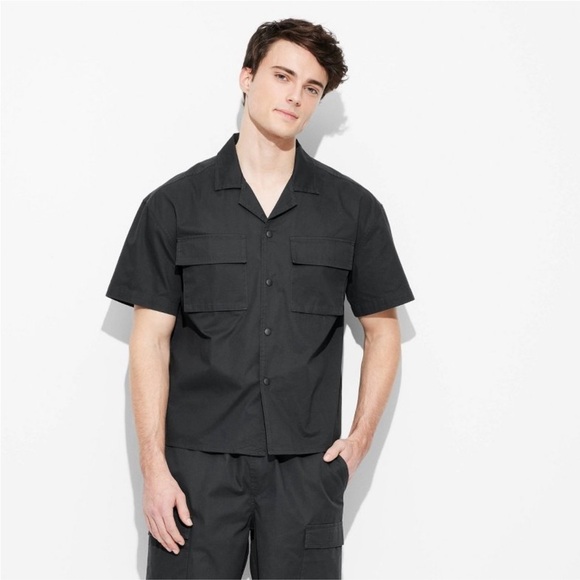 Short Sleeve Utility Shirt - Original Use™ Black Midweight, Button Down Collar - Picture 2 of 5